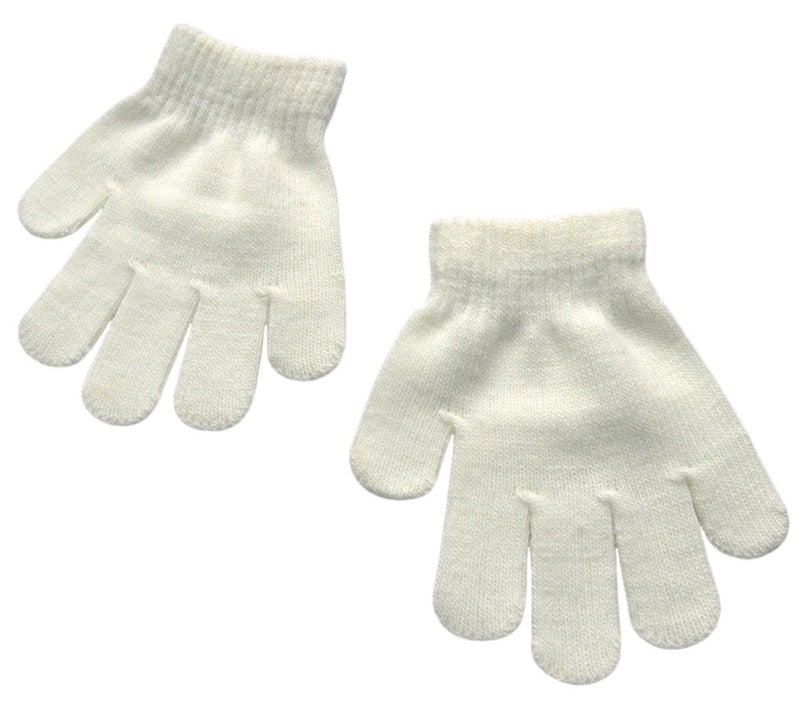 BaiX Little Kids Solid Winter Knitted Full Finger Gloves, 3-8 Years Old, White - Image 1
